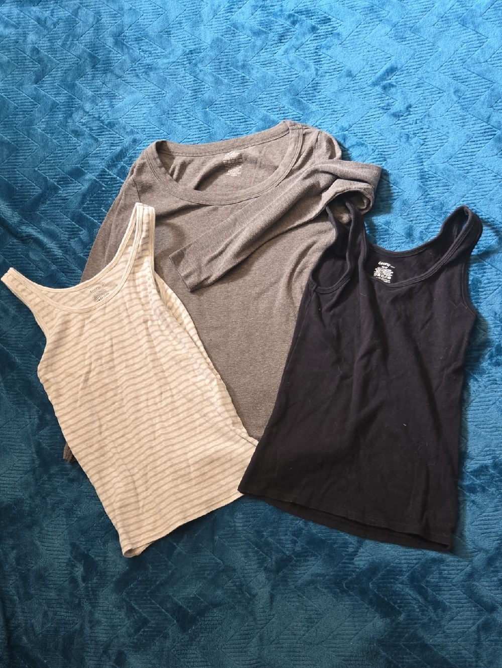 4/$20 George Women's Tank & Tee Trio — Black, Gray, Cream-Striped